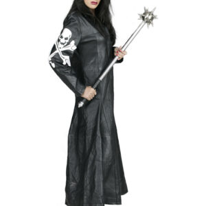 Women Real Gothic black leather long coat-5433