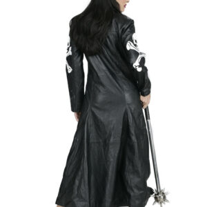 Women Real Gothic black leather long coat-5435