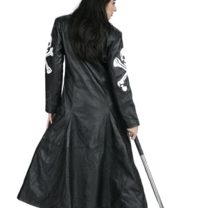 Women Real Gothic black leather long coat-5438