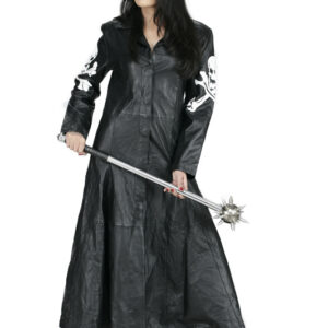 Women Real Gothic black leather long coat-5437
