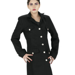 Black Hem Flap Pocket Tweed Overcoat-5602