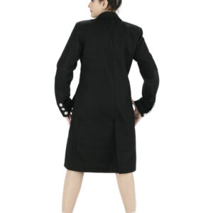 Black Hem Flap Pocket Tweed Overcoat-5603