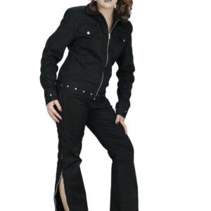 Modern black silver studded set twill jacket with zip-6516