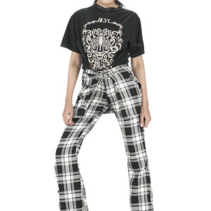Cargo pants Black and white women Stacked plaid pants-6107