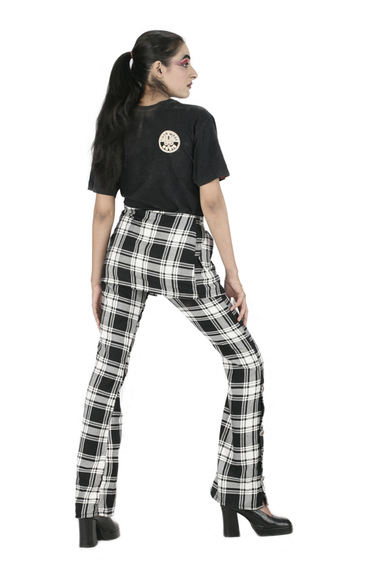 Cargo pants Black and white women Stacked plaid pants-6105