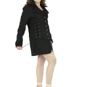 Devil Fahion gothic black women trim pea coat -6408