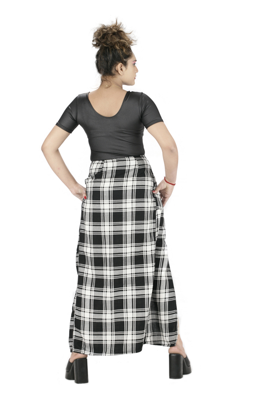 Fashion Women black and white plaid sarong skirt-6119