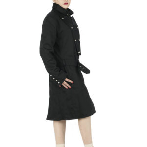 goth women black long punk jacket with belt -6531
