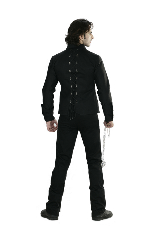 Gothic men corporate full sleeve dress black plain shirt-6475
