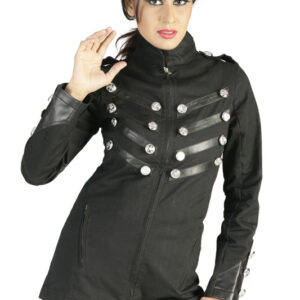 Ladies steampunk long goth banned military jacket -6322