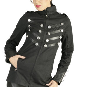 Ladies steampunk long goth banned military jacket -6323