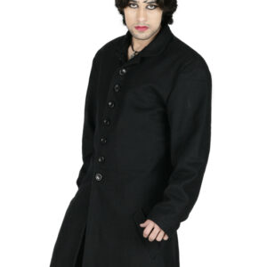 Men Black Button Down Long Lapel Coat-5717