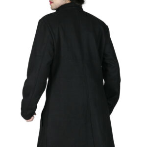 Men Black Button Down Long Lapel Coat-5718