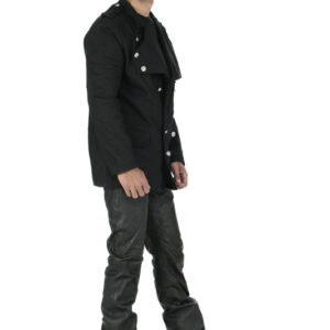 Men military style woolen black trench coat -6395