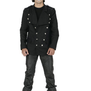 Men military style woolen black trench coat -6397