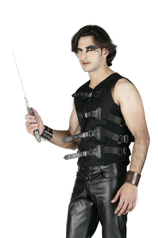 Men's LARP Cyber Style Gothic Vest with buckles-6262