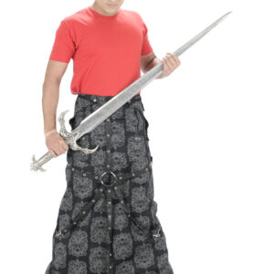 Men printed long goth skirt with black slits-6079
