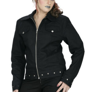 Modern black silver studded set twill jacket with zip-6515