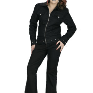 Modern black silver studded set twill jacket with zip-6521