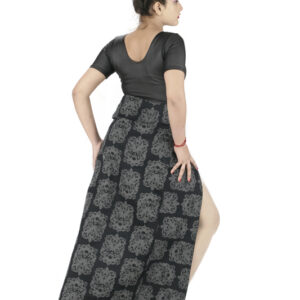 printed dark grey maxi skirt with side cut -6056