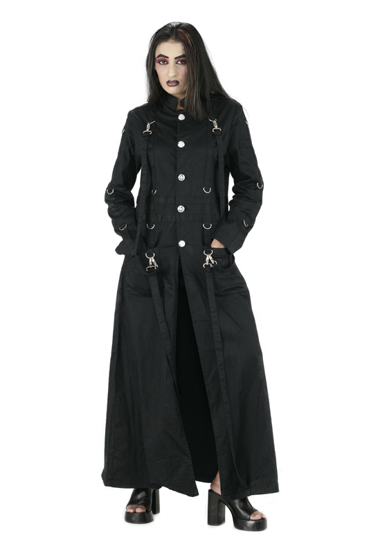 Punk Rave Black Full length Gothic Trench Coat for Women-5785