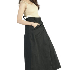 Punk style charcoal maxi skirt with slit -6221