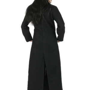 Pure Black Longline Wool Coat For Women-5746