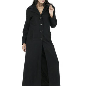Pure Black Longline Wool Coat For Women-5745
