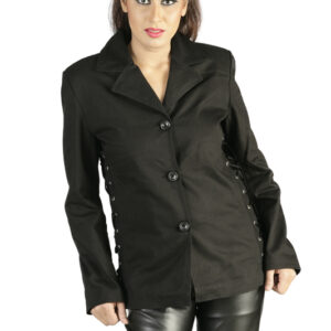 Scotland line button black coat women-6413
