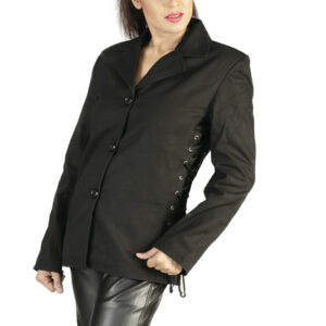 Scotland line button black coat women-6415