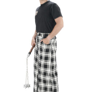 Scottish black and white men stitched long skirt-6139