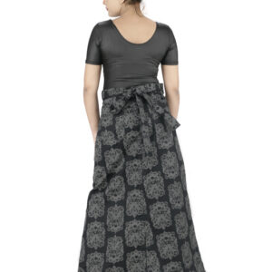 Stylish printed dark grey skirts with front cut -6064