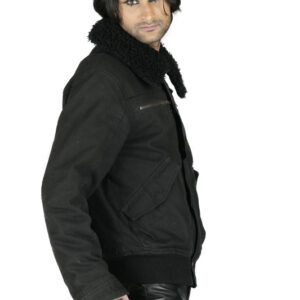 Unisex Men black fur collar jacket -6354