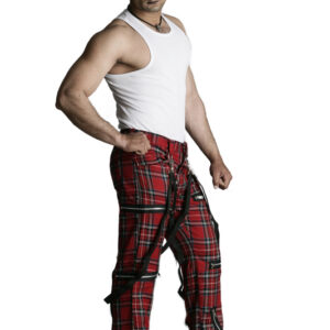 Vintage Bondage Punk red tartan pant with strap-5989