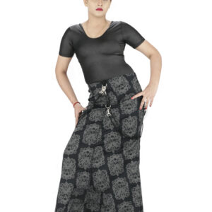 Vintage Printed dark grey long skirt for women-6029