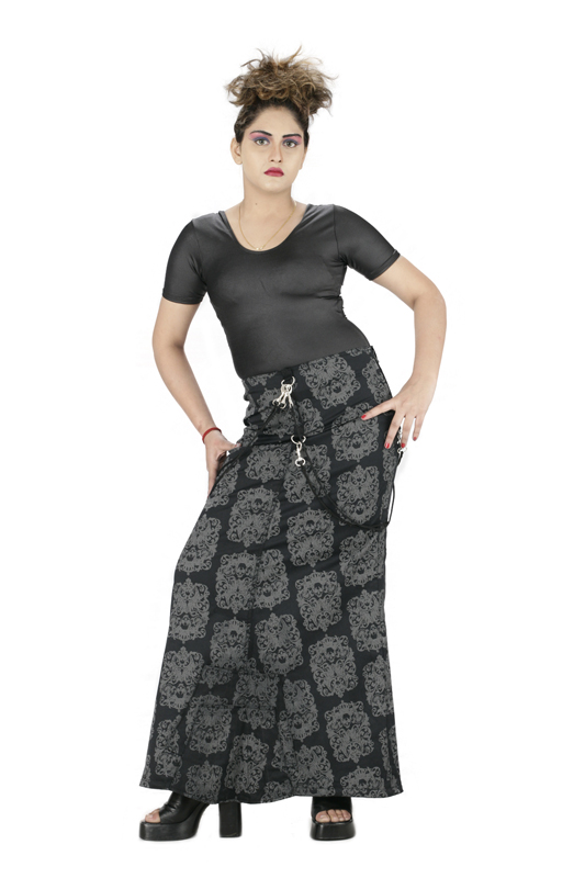 Vintage Printed dark grey long skirt for women-6029