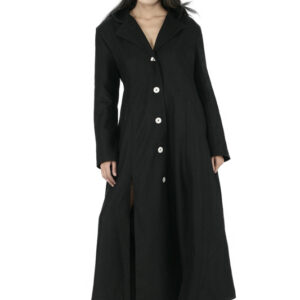 Women Gothic Trench Long Coat with Silver Buttons-5774