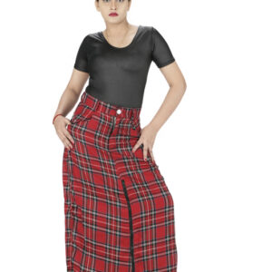women plaid flap pocket Scottish red plaid pant-6004