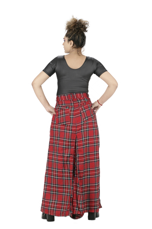 women plaid flap pocket Scottish red plaid pant-6003