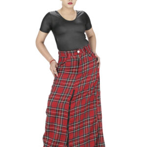 women plaid flap pocket Scottish red plaid pant-6001
