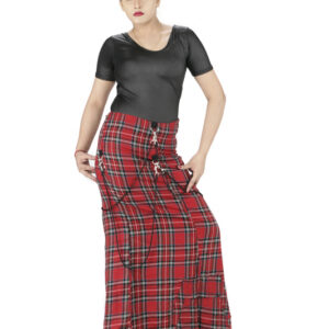 Women red long connacht tartan kilt skirt with chains-6011
