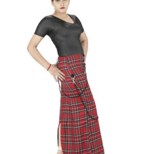 Women red long connacht tartan kilt skirt with chains-6013